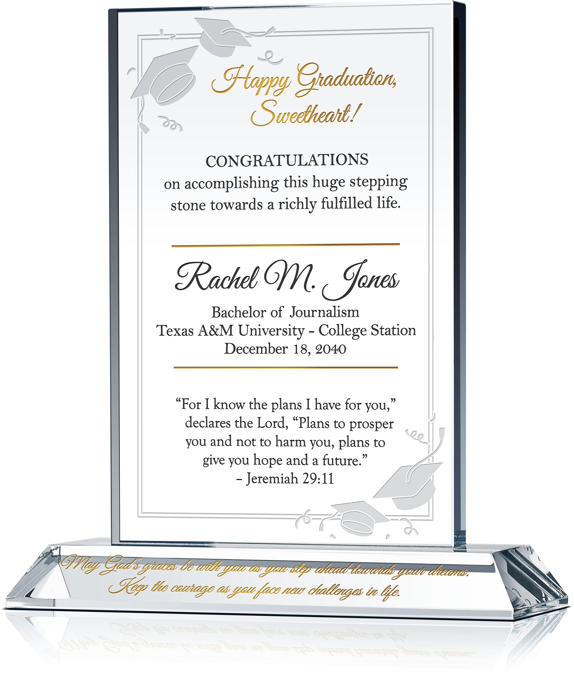 Personalized Religious Graduation Plaque for College or High School - Custom Engraved Name, School & Degree - Unique Graduation Gift for Son, Daughter, Him or Her (9 Inch) - Perfect for Graduation Ceremony, Home Decor & Office Display