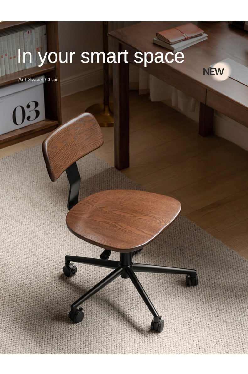 Modern Oak Solid Wood Lift & Swivel Office Chair - Ergonomic Rotatable Computer Desk Chair for Home & Office Workspace