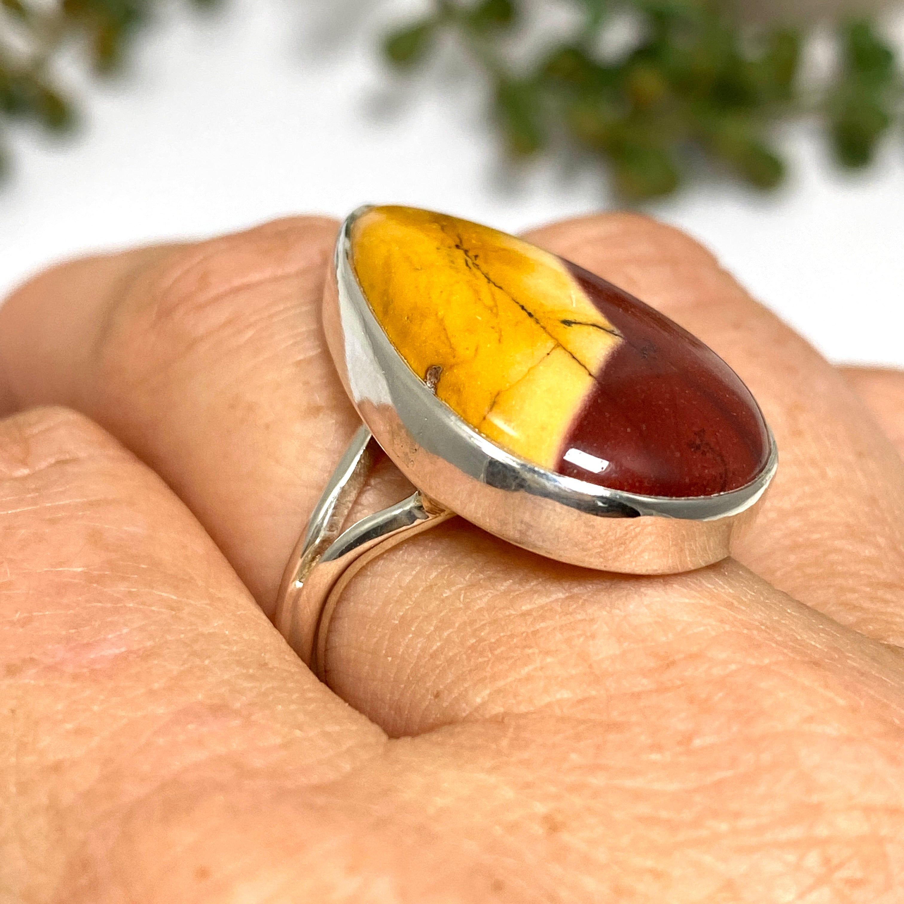 Natural Mookaite Teardrop Cabochon Ring - Size 9 - KRGJ3391 - Handmade Gemstone Jewelry for Women - Perfect for Boho Style, Meditation & Spiritual Healing