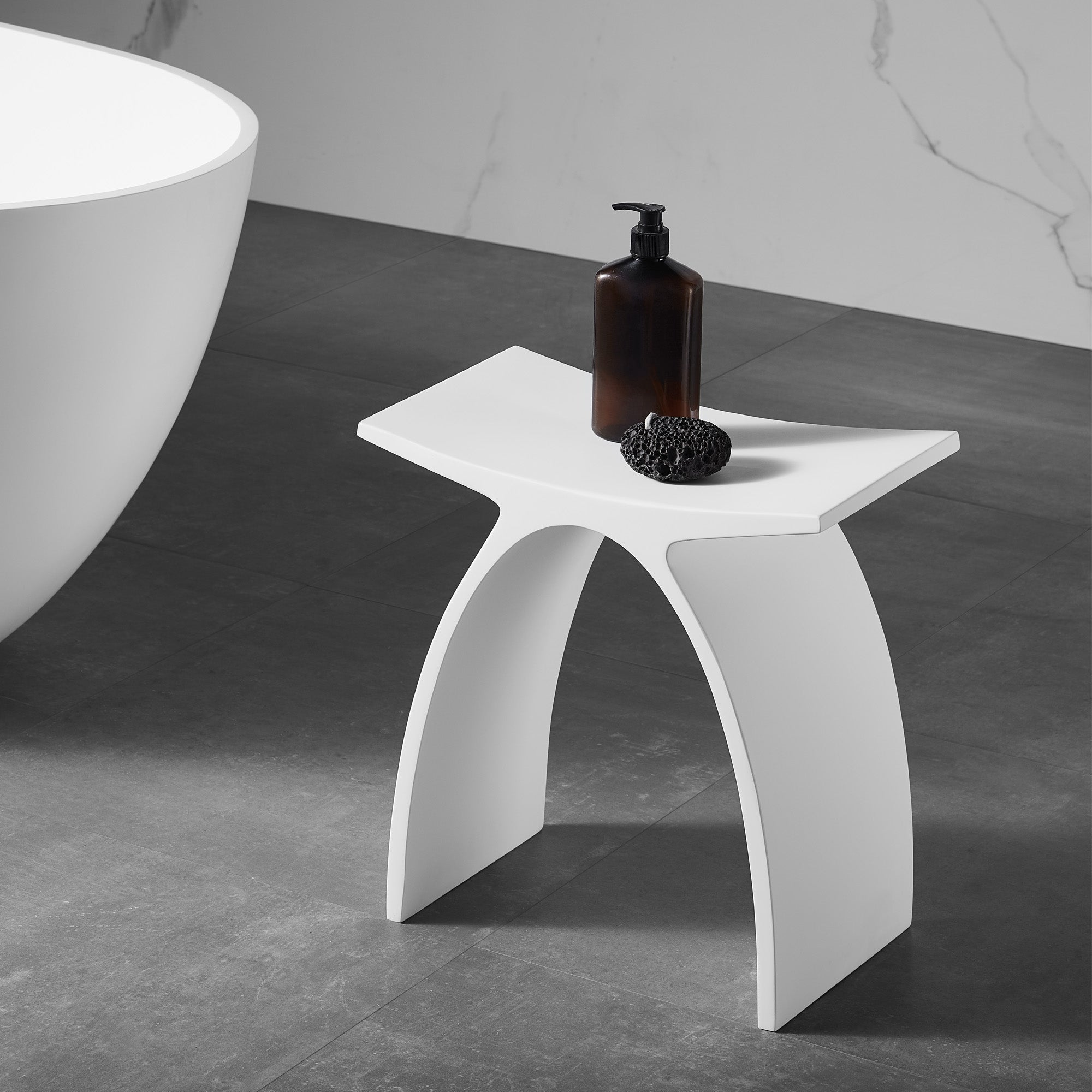 Ancona 17-Inch White Matte Acrylic Stone Shower Bench - Non-Slip Bathroom Seating for Elderly & Disabled, Spa & Wet Room Use