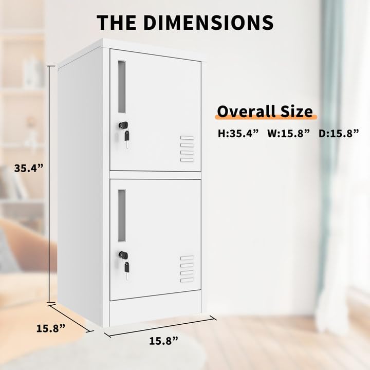 2-Door Metal Locker Storage Cabinet with Locking Doors & Adjustable Shelves - Secure School, Office, Home & Living Room Storage Solution for Clothes, Books & Supplies