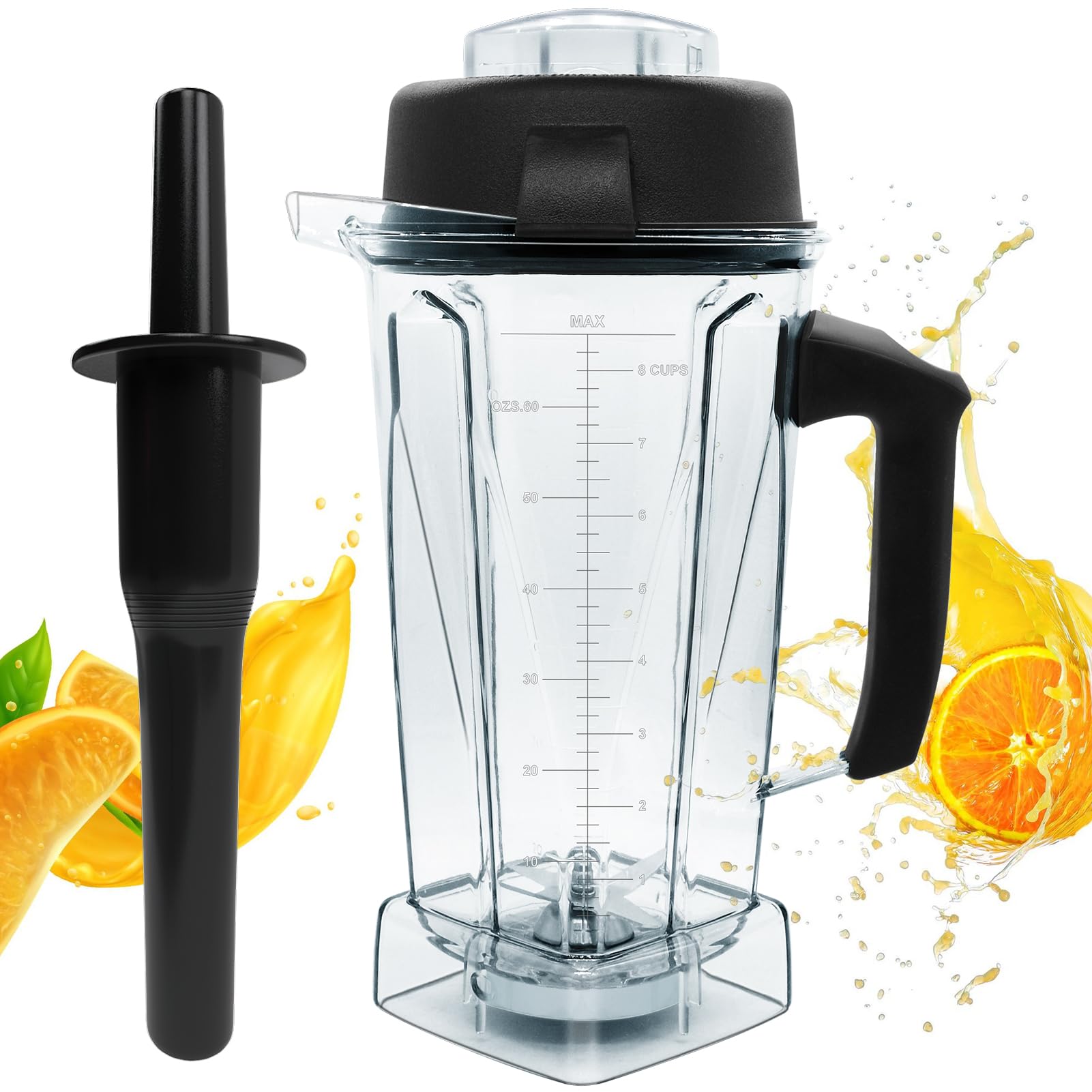 64oz Vitamix Blender Pitcher Replacement with Tamper - Compatible with Vitamix 5200 5300 6000 6300 6500 5000 5500 7500 4500 A2300 Series - Durable Blender Container Jar for Smoothies, Soups & Nut Butters - 1 Year Warranty