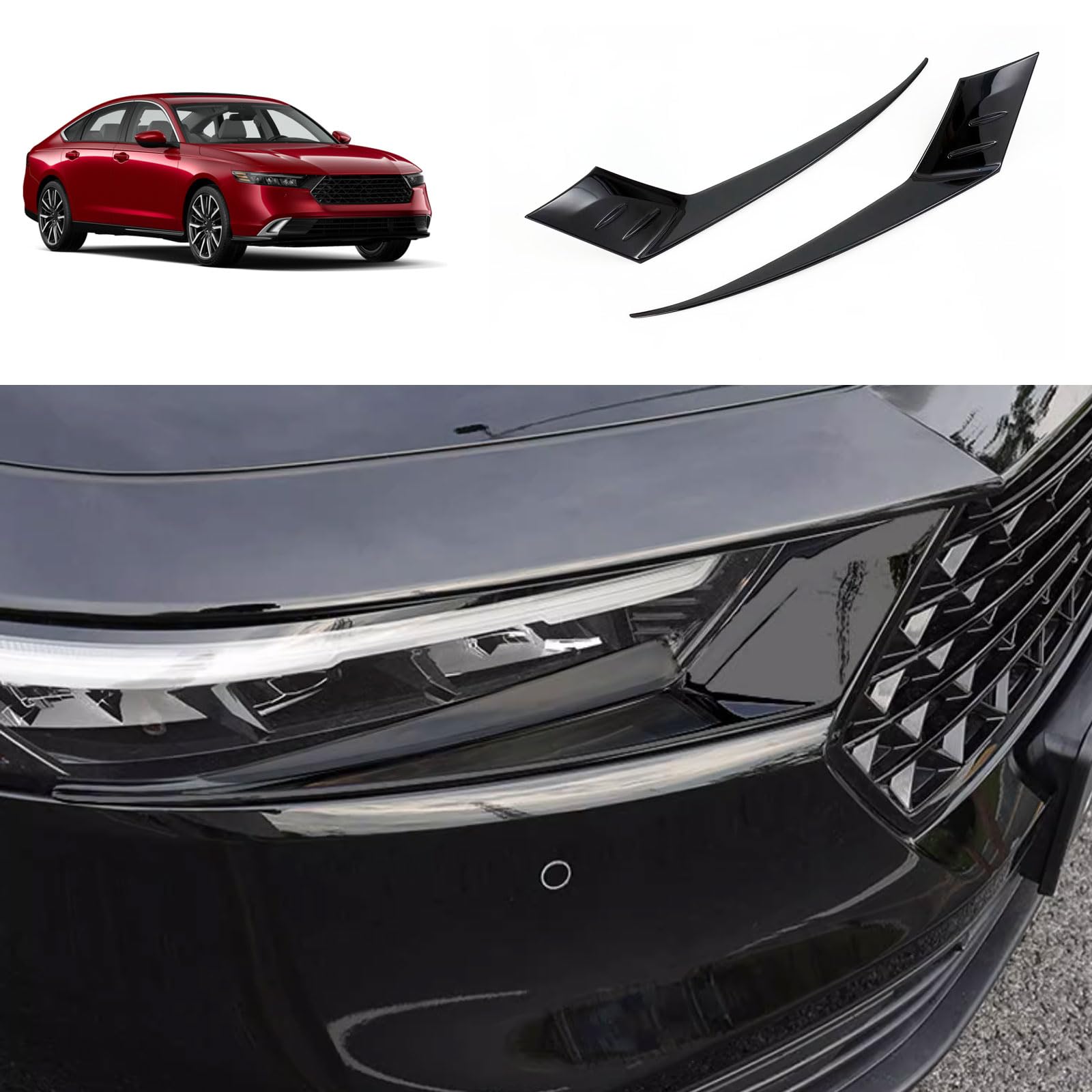 2023-2024 Honda Accord Front Headlight Eyelid Cover Trim - ABS Black Headlight Eyebrow Panel Sticker (2PCS) | Exterior Car Accessories for Enhanced Style & Night Driving Safety