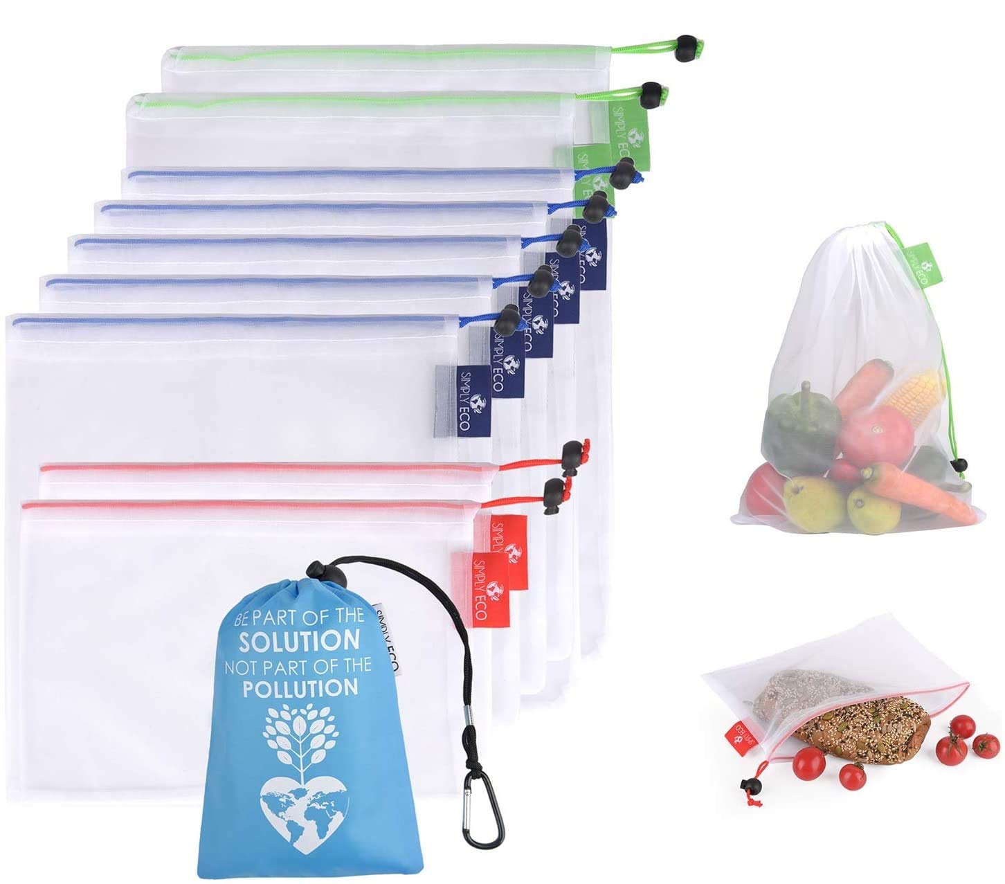 Eco-Friendly Reusable Mesh Produce Bags - Color-Coded Zero Waste Grocery Bags for Fruits, Vegetables & Shopping - Sustainable Kitchen & Pantry Organization - Perfect for Farmers Market, Grocery Store & Bulk Food Storage - Ideal for Meal Prep, Camping & Eco-Conscious Lifestyles | Great for Organic Shopping, Plastic-Free Living & Sustainable Home Use