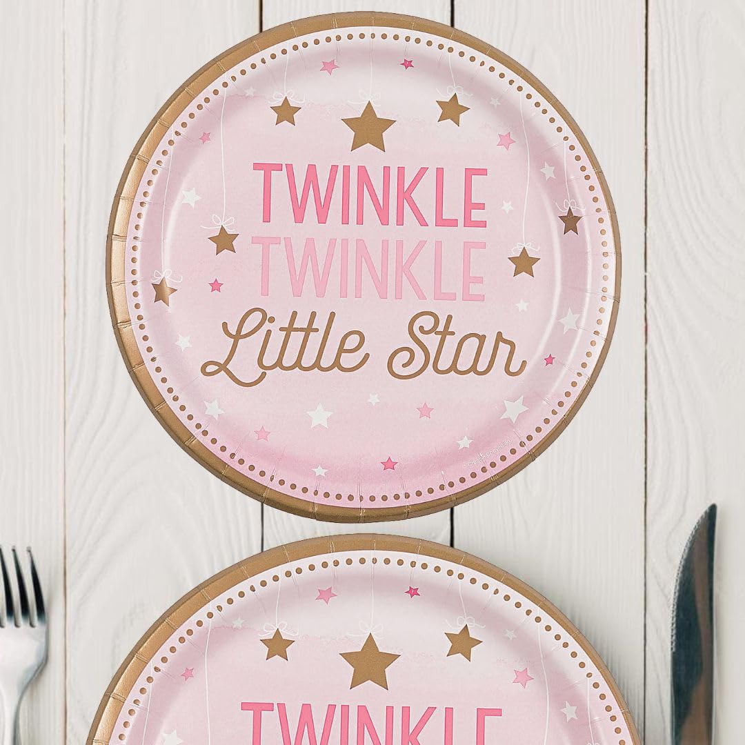 Pink One Little Star Themed Disposable Dinner Paper Plates - Elegant & Eco-Friendly for Birthday Parties, Baby Showers, and Special Events
