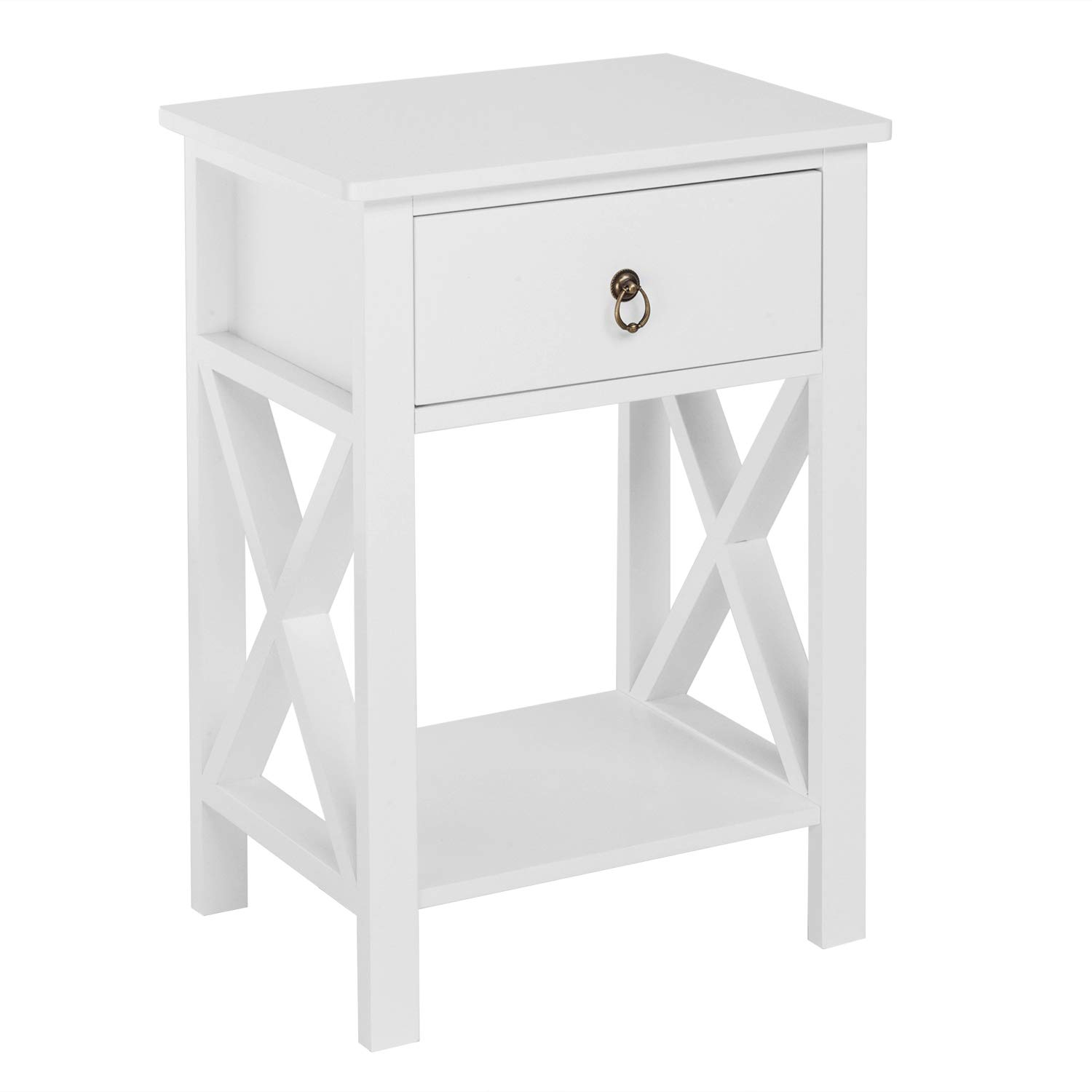 Bonnlo White Nightstand with Drawer & Shelf - Farmhouse Bedside Table, Rustic End Table for Small Spaces, Dorm, Kids Room & Living Room - Perfect for Bedroom Storage & Home Decor
