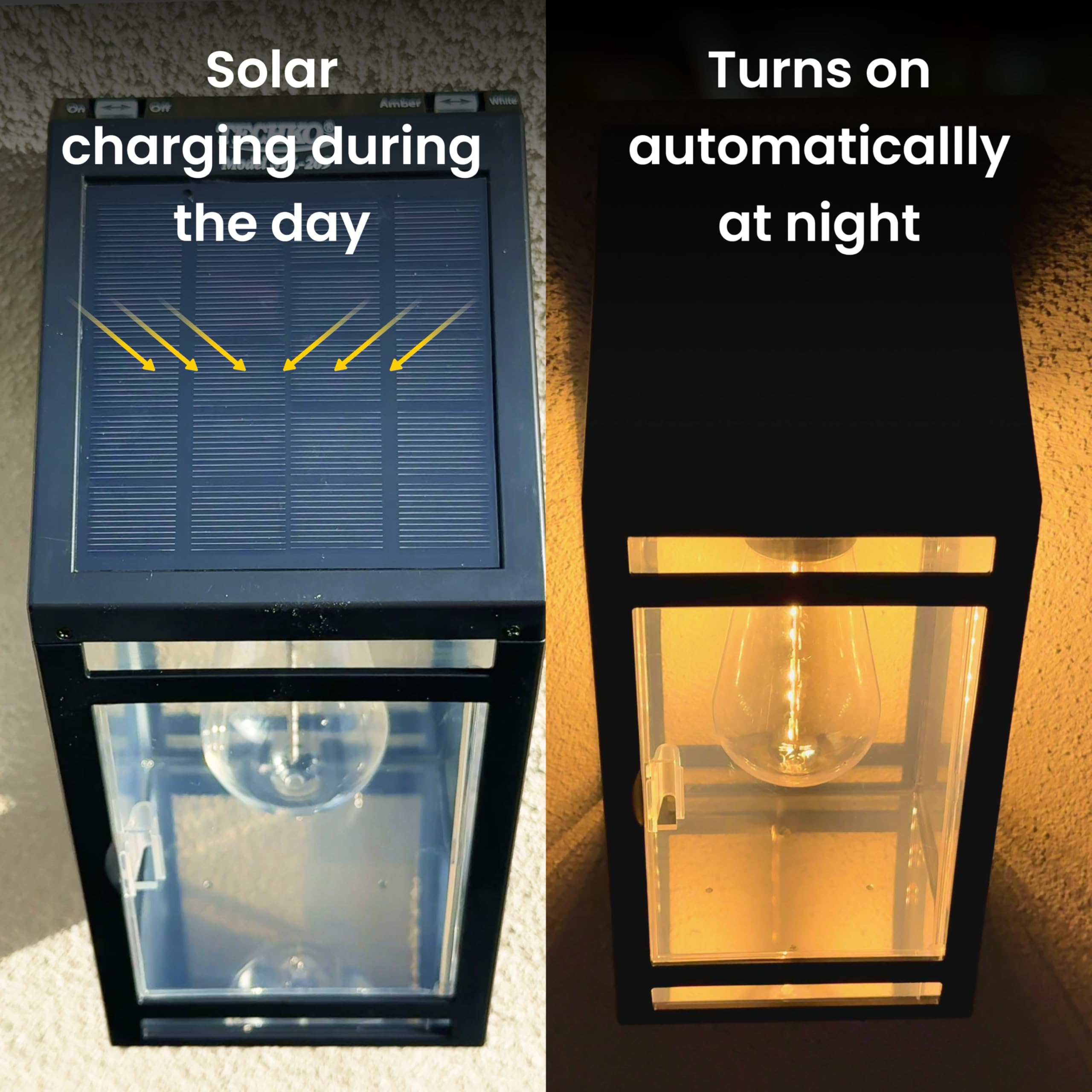 Solar Powered Outdoor Wall Lantern with LED Edison Bulb - IP65 Waterproof, 12+ Hours Battery Life, Clear Glass Panel (1-Pack) - Perfect for Patio, Garden, Porch & Backyard Lighting