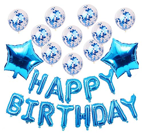Weyoo Happy Birthday Balloons Set - 13pcs Letter Balloons, 2pcs Giant Star Foil Balloons, 10pcs Confetti Balloons for Birthday Party Decorations (Blue) - Perfect for Indoor & Outdoor Birthday Celebrations, Baby Showers, and Anniversary Parties