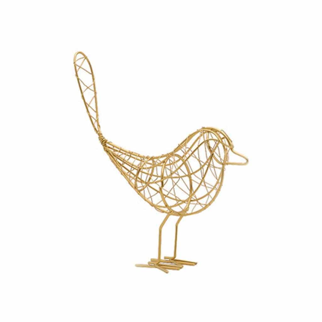 Golden Abstract Iron Bird Statue - 8 Inch Miniature Animal Sculpture for Home Decor, Indoor Living Room & Desk Decoration - Modern Art Gift for Housewarming, Office & Shelf Display