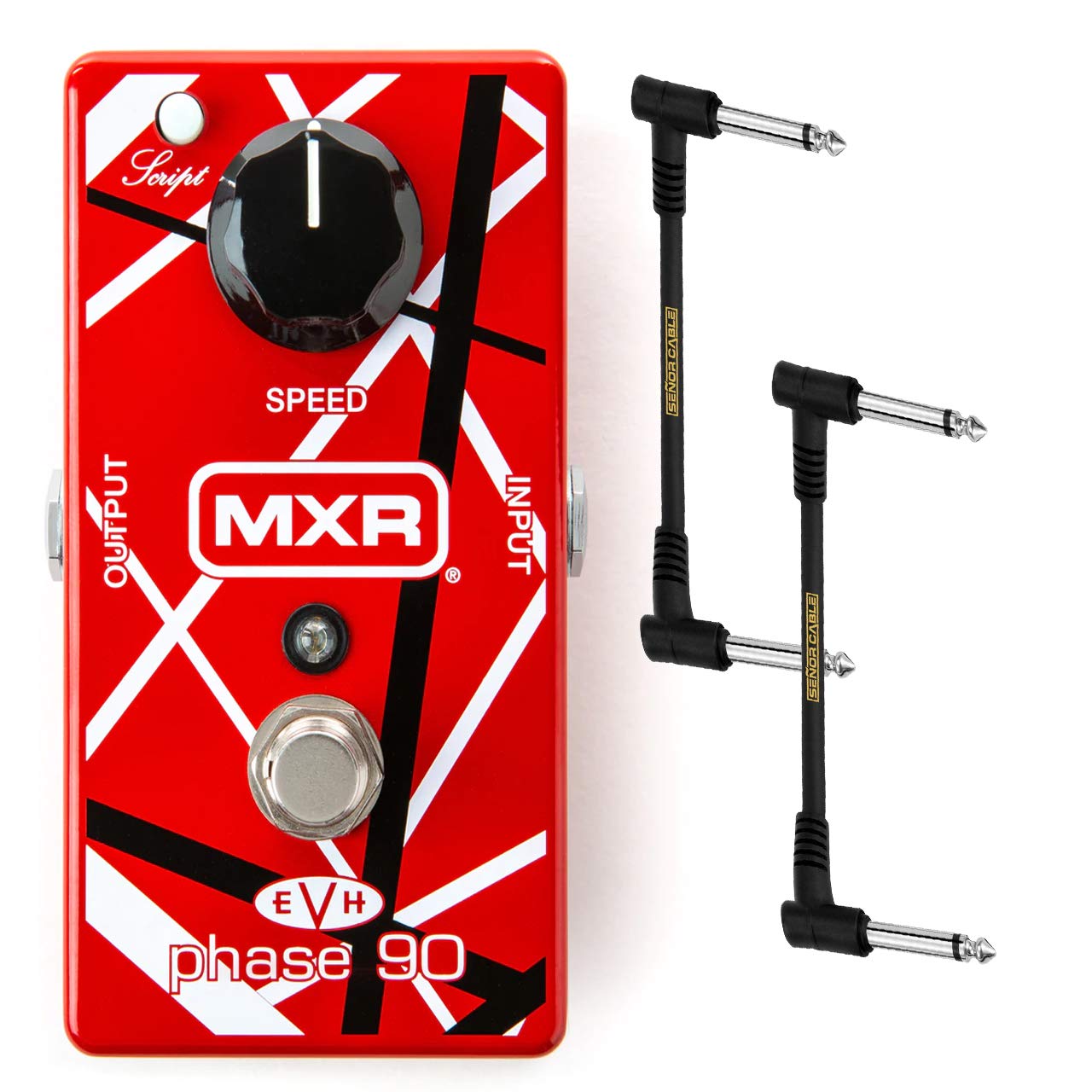 MXR EVH Phase 90 Eddie Van Halen Signature Guitar Effects Pedal with Frankenstein Design & Script Switch - Bundle Includes 2x Senior Patch Cables - Perfect for Rock, Metal & Vintage Tone Guitarists