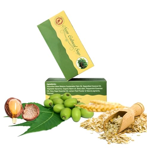 Organic Neem & Oatmeal Soap Bar for Acne, Eczema & Sensitive Skin – Natural Ayurvedic Skincare for Face & Body – Gentle Exfoliating & Moisturizing Cleanser for Daily Use at Home or Travel