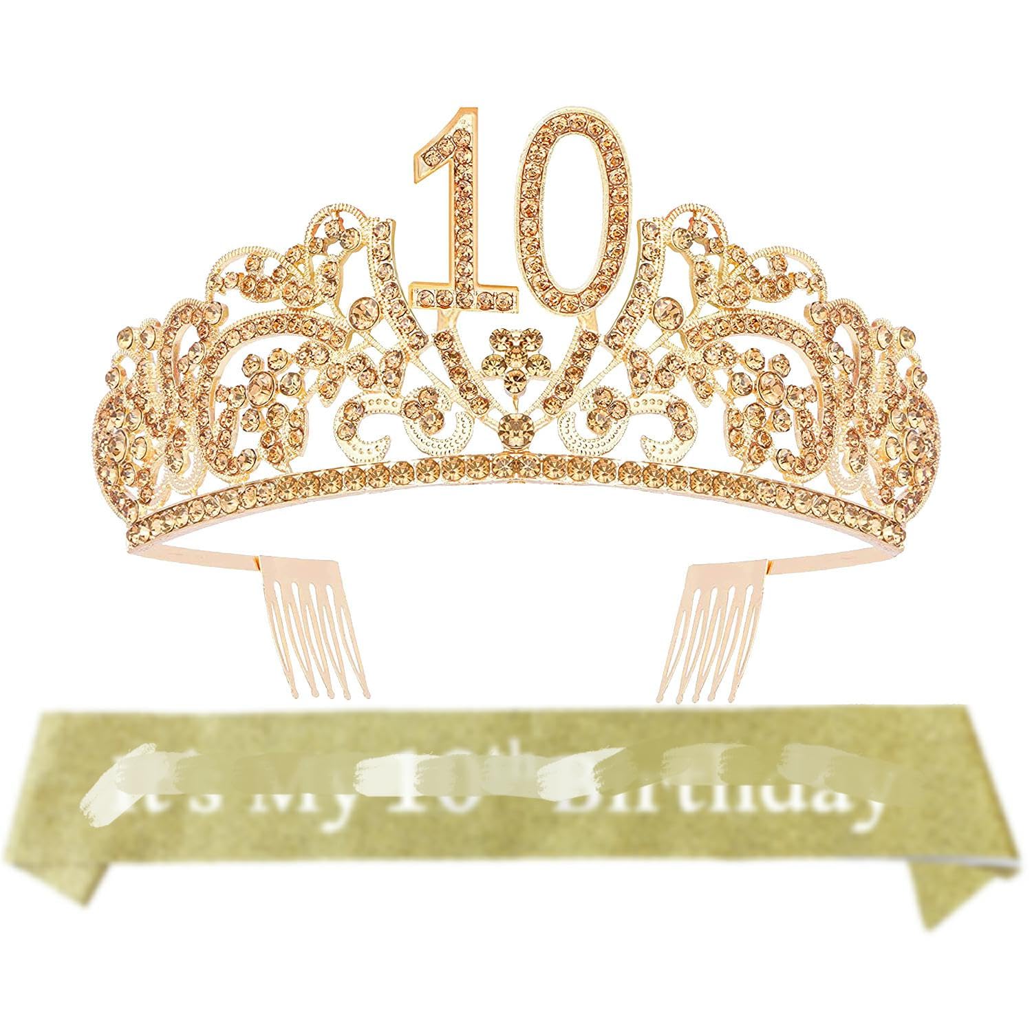 10th Birthday Tiara Sash Set - Sparkling Princess Crown & Birthday Sash for Girls - Perfect for 10th Birthday Parties, Photo Shoots & Special Celebrations