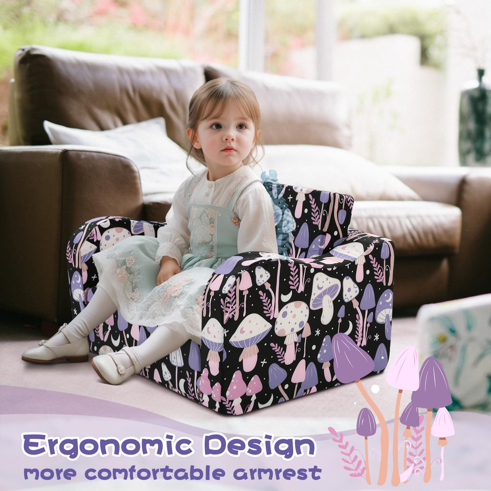 Foldable Kids Sofa Chair - 2-in-1 Convertible Toddler Couch & Bed for Boys & Girls Ages 1-3 | Soft Playroom Furniture for Reading, Napping & Playtime | Space-Saving Fold Out Design for Small Rooms