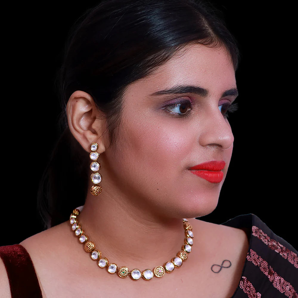 Luxury Gold Plated Royal Kundan Necklace & Earrings Set (D509) - Perfect for Weddings, Parties & Special Occasions