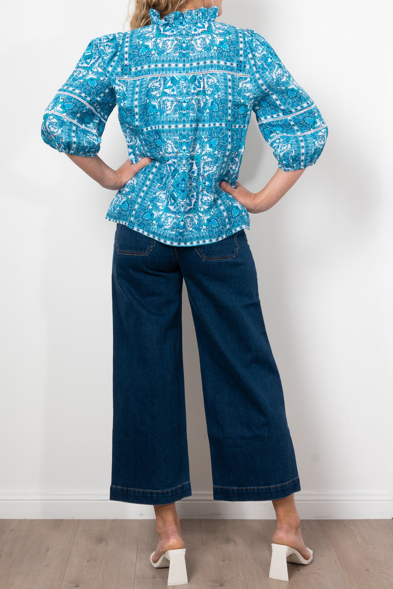 Zoe Kratzmann Wayfarer Top - Women's Fashion Blue Tile Print Blouse for Casual Wear, Office & Date Night Outfits