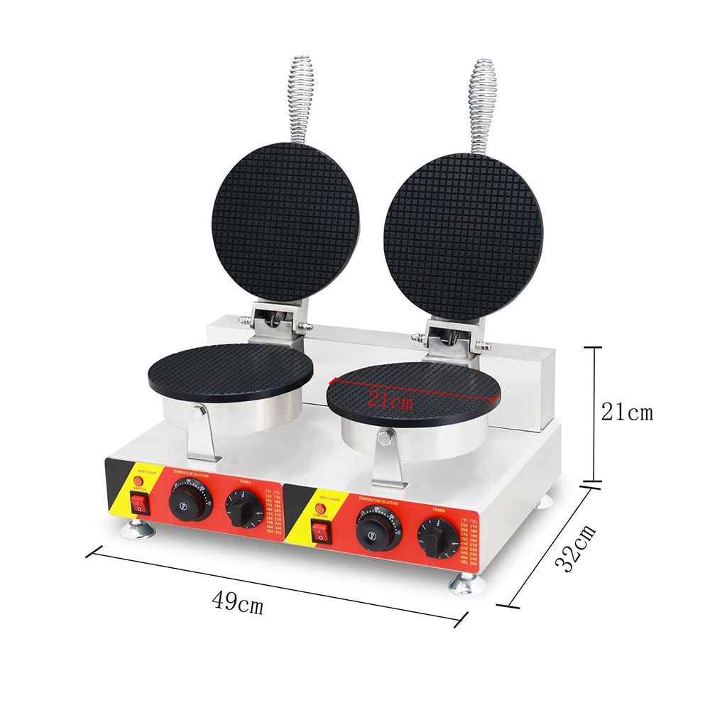 Double Head Belgian Egg Waffle Cone Maker - Professional Ice Cream Cone Baking Machine for Home & Commercial Use (220V) - Perfect for Ice Cream Shops, Dessert Cafes and Party Treats