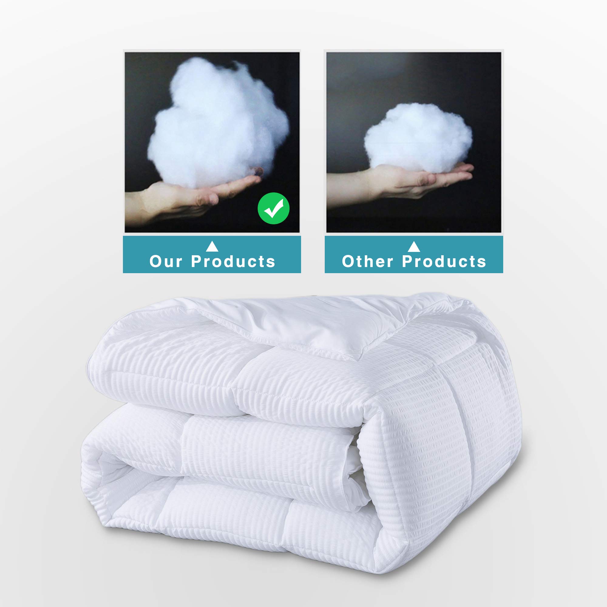Domdec All-Season Down Alternative Quilted Comforter Set - Twin Size with 1 Pillow Sham | Soft Microfiber Seersucker Bedding | Fluffy & Cozy Texture | White | Perfect for Bedrooms, Guest Rooms & Dorm Rooms