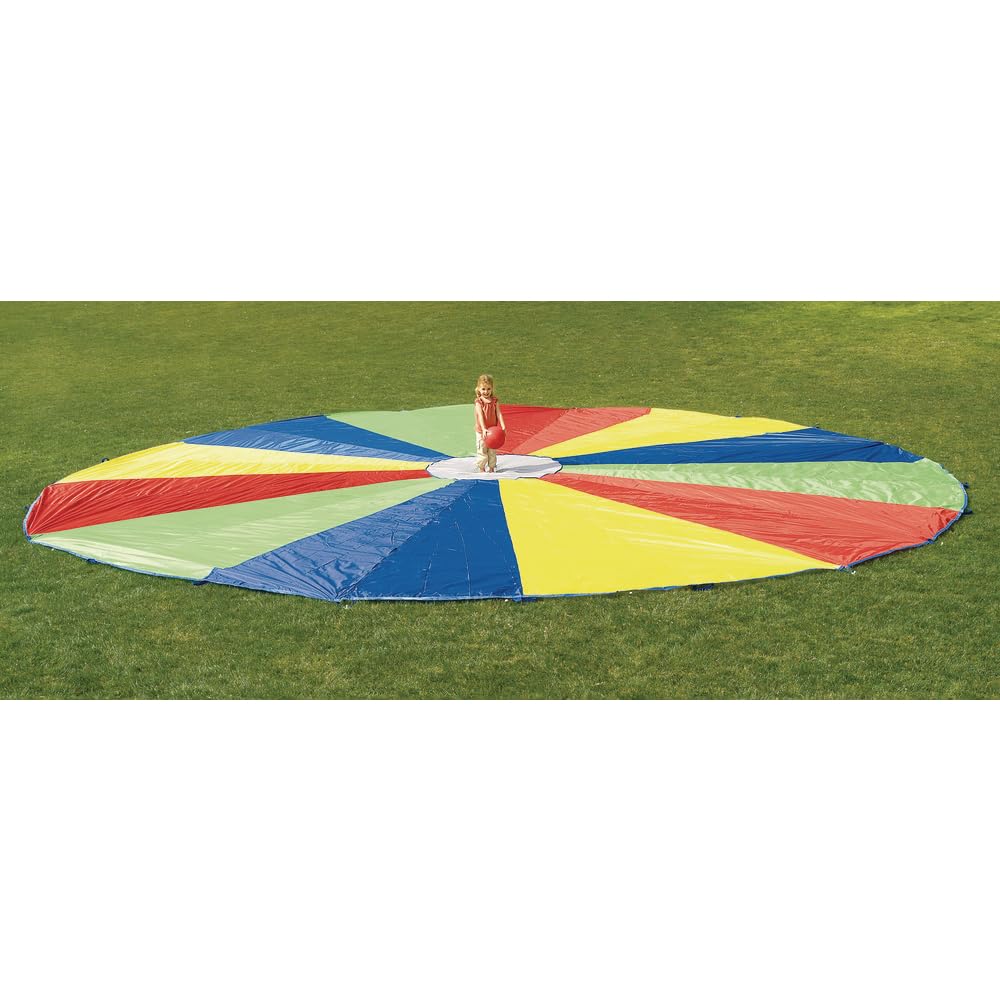 Excellerations Brawny Tough 6-Foot Rainbow Play Parachute for Kids with 8 Handles - Durable Gym & Outdoor Activity Toy for Group Games, Preschool Play & Physical Education