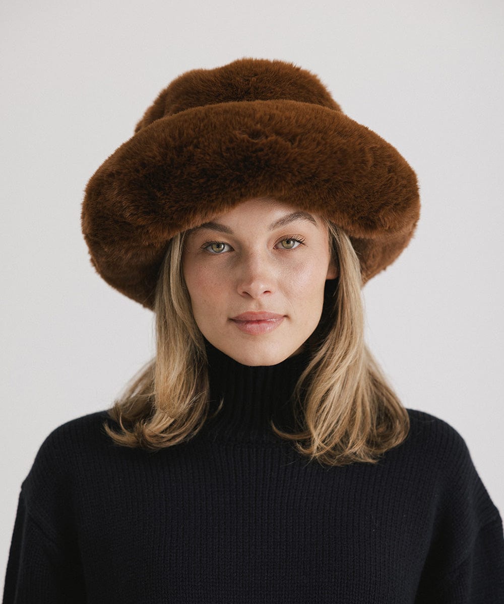 Parker Faux Fur Bucket Hat for Women - Winter Warm Fashion Beanie with Ear Flaps - Perfect for Outdoor Activities, Skiing & Snowboarding
