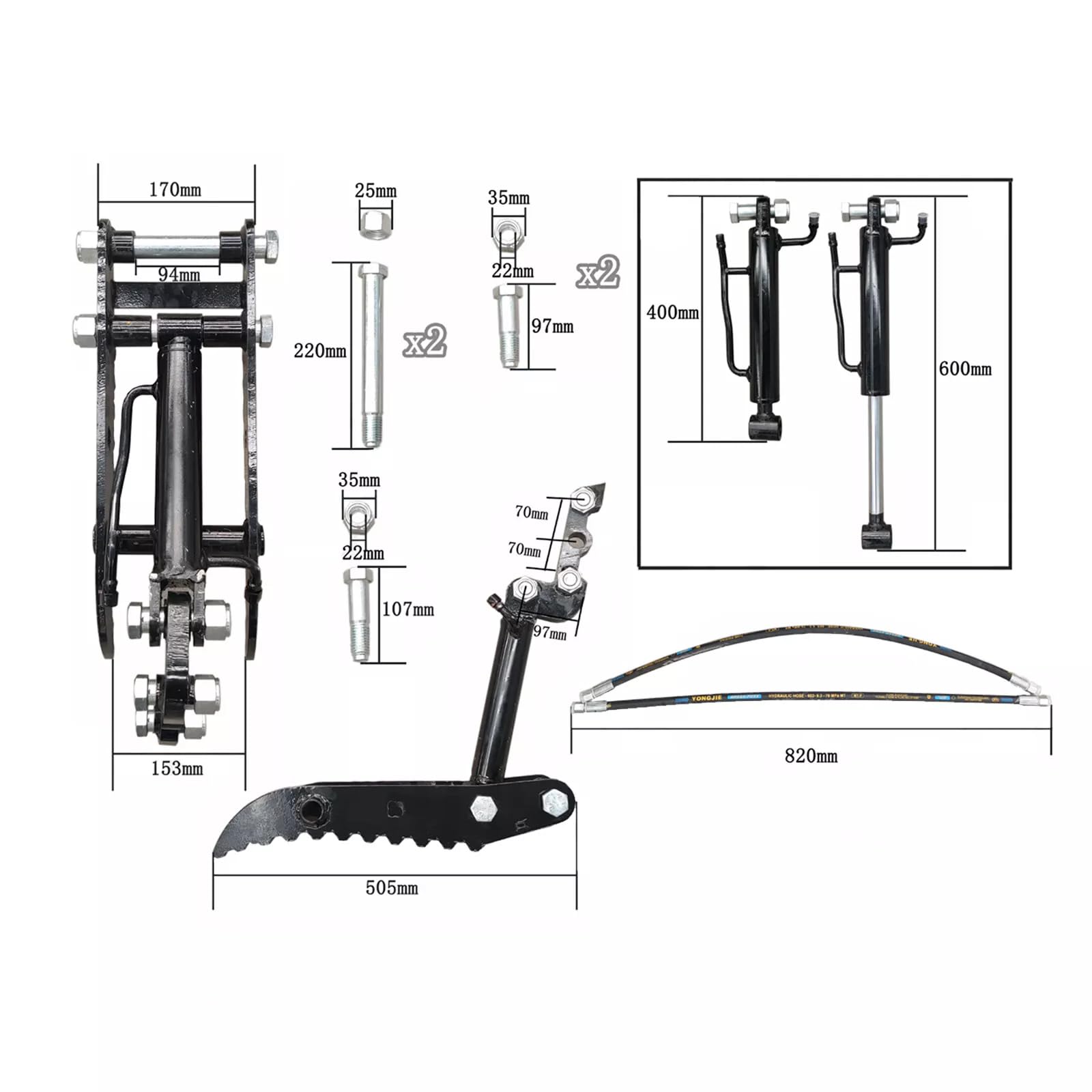 Universal Hydraulic Thumb Clamp for Mini Excavators - 90mm/3.45