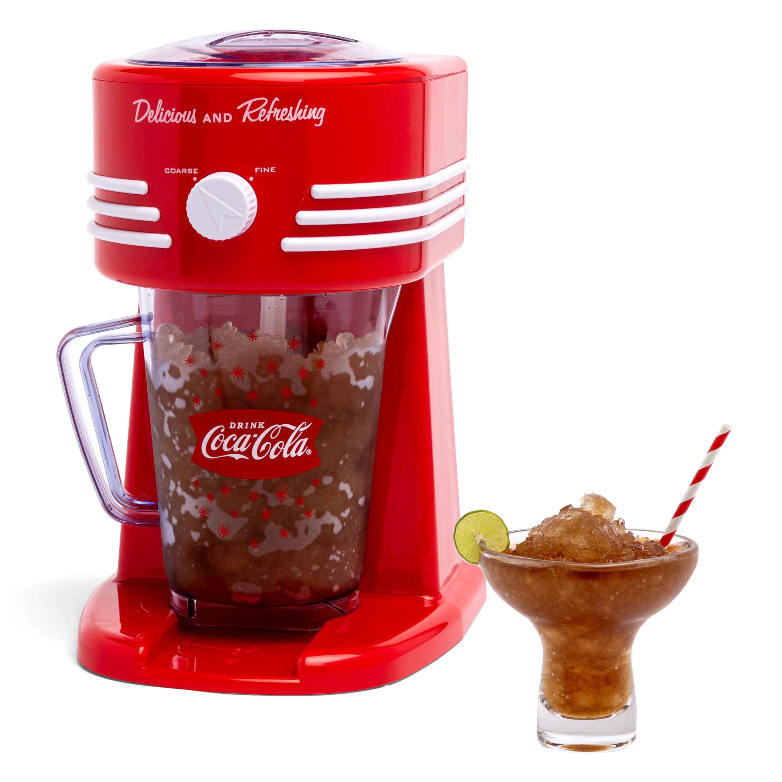 Nostalgia Coca-Cola Frozen Drink Maker and Margarita Machine - 40-Ounce Slushie Maker with Stainless Steel Spout for Home Use | Easy to Clean, Double Insulated, Red | Perfect for Parties, BBQs, and Summer Refreshments