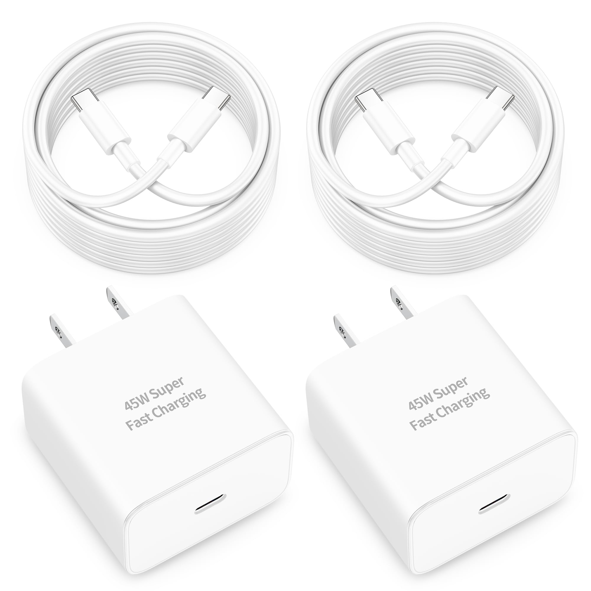 WODENTA 45W USB C Fast Charger 2-Pack - Super Fast Charging Wall Charger Block with [6FT+10FT] USB C to C Cable for Google Pixel 9/9 Pro/9 Pro XL/9 Pro Fold - Perfect for Home, Office & Travel Charging