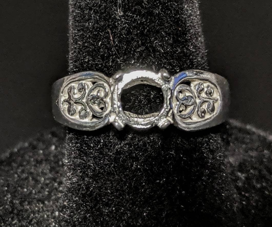 14K Gold or Sterling Silver 6-10mm Round Cabochon Filigree Pre-Notched Ring Setting – Size 7 (Item #163561/143561) – Perfect for Jewelry Making, DIY Crafting & Custom Ring Designs