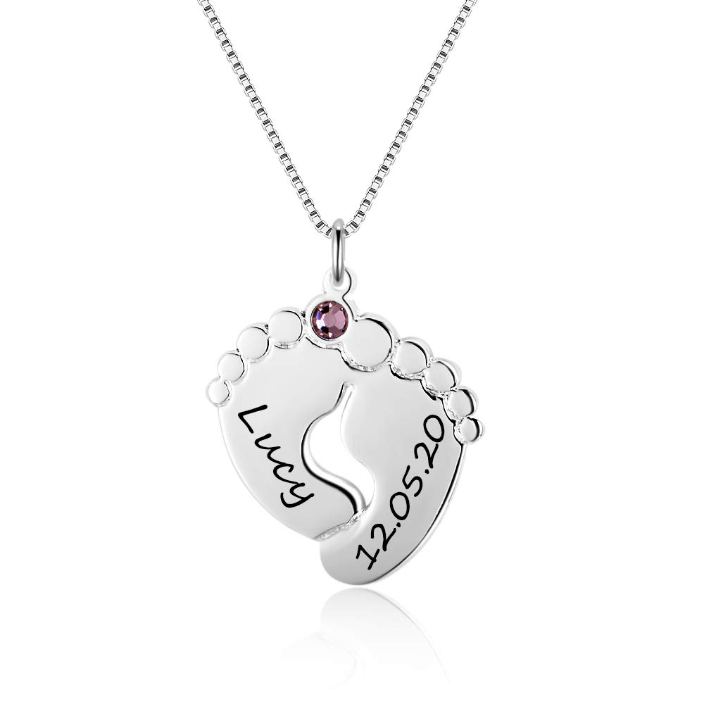 LanM Personalized Birthstone Necklace for Mom - Custom Feet Pendant Mother's Jewelry, Christmas Gift for Mom, Grandma & New Mothers | Perfect for Mother's Day, Birthday & Anniversary Gifts