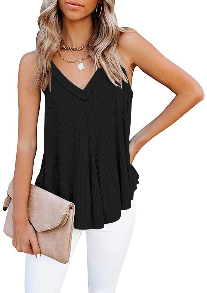 Oten Women's Flowy V-Neck Cami Tops - Summer Casual Sleeveless Tank Shirts, Loose Fit T-Shirt for Beach, Travel & Everyday Wear