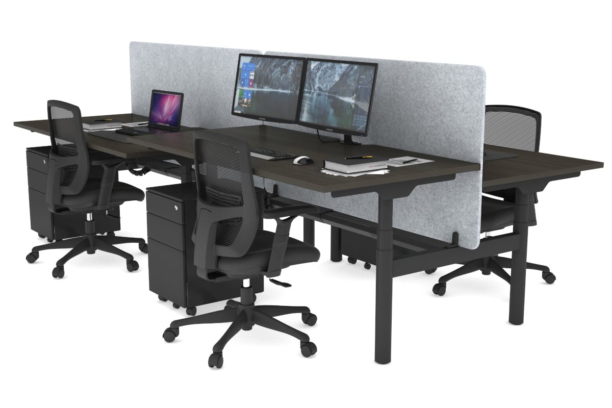 Flexi Premium Height Adjustable 4-Person H Bench Workstation - Black Frame [1400L x 800W with Cable Management] - Ideal for Office, Coworking Spaces & Home Offices