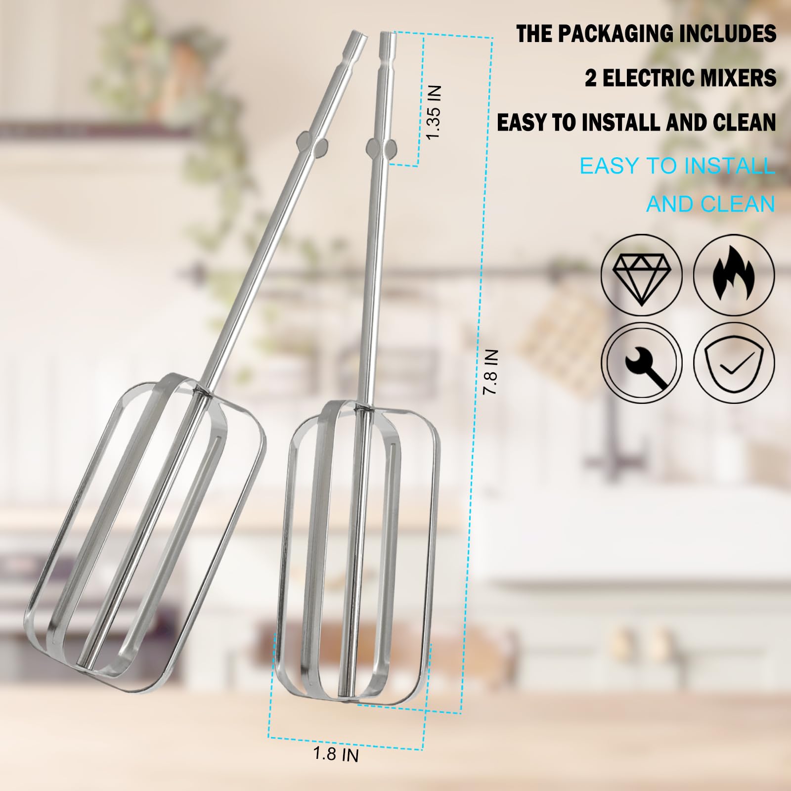 Hamilton Beach Hand Mixer Beaters Attachments - Durable Stainless Steel Replacement Mixer Blades for Baking, Whipping & Blending - Perfect for Cakes, Cookies, Creams & More