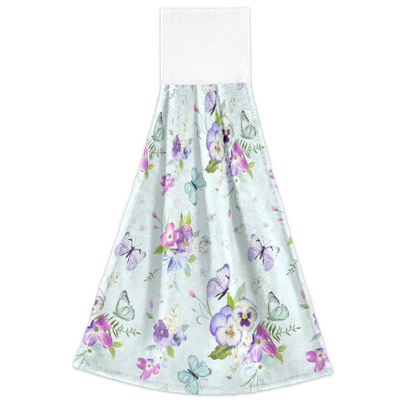 Butterfly Hand Towels Set of 2 - Absorbent Kitchen Dish Cloths with Hanging Loops for Oven, Stove & Bathroom - Floral Decorative Washcloths for Home & Kitchen Use