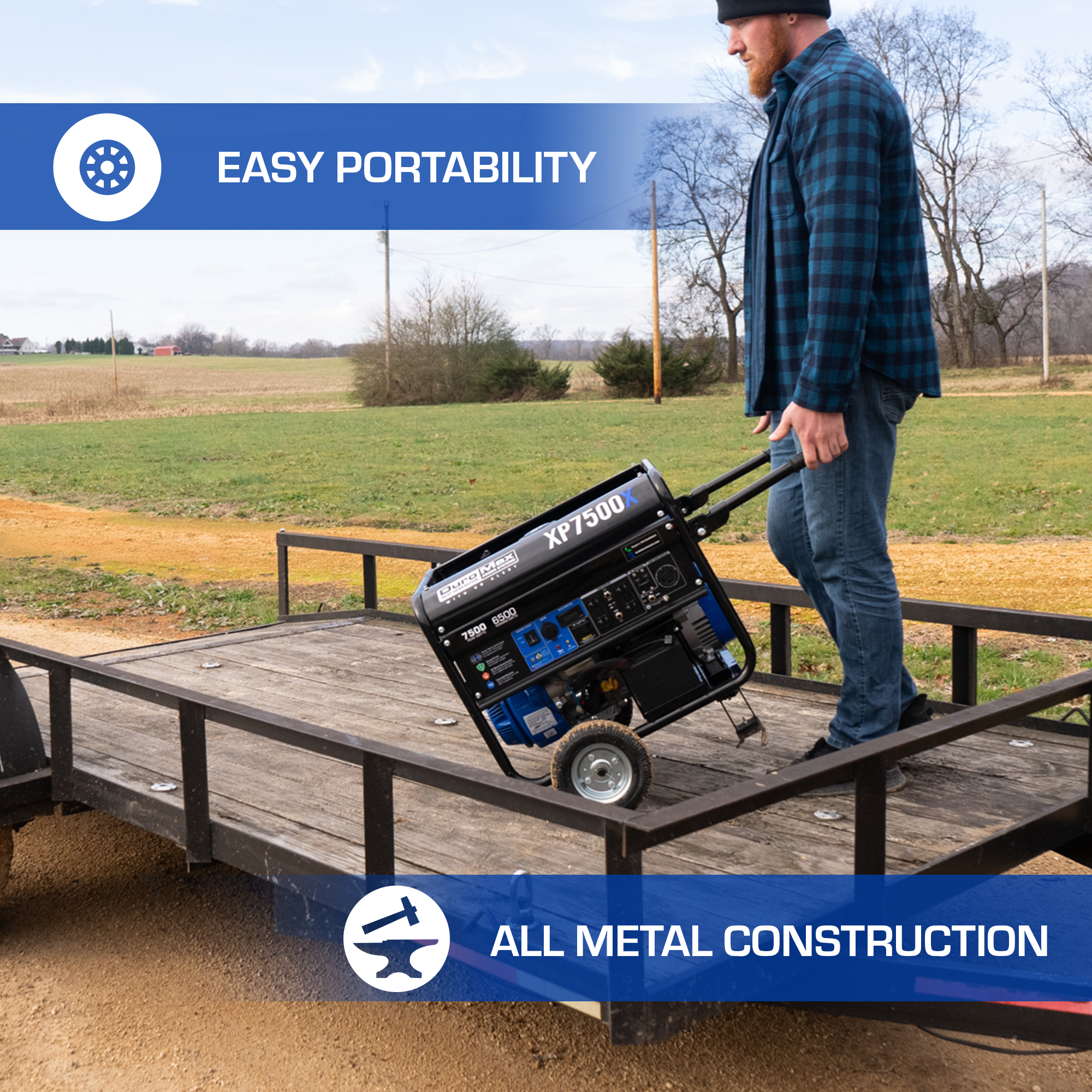 7,500 Watt Portable Gasoline Generator with CO Alert - Reliable Backup Power for Home, Camping & Outdoor Emergencies
