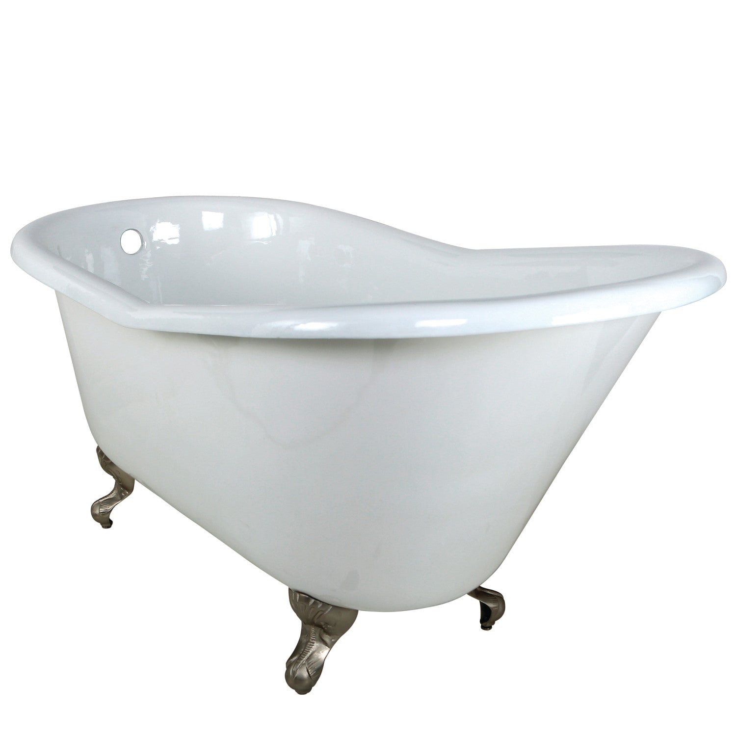 Aqua Eden 60 Inch White Cast Iron Clawfoot Bathtub - Oval Single Slipper Tub with Brushed Nickel Feet - Perfect for Vintage Bathroom & Spa Retreats