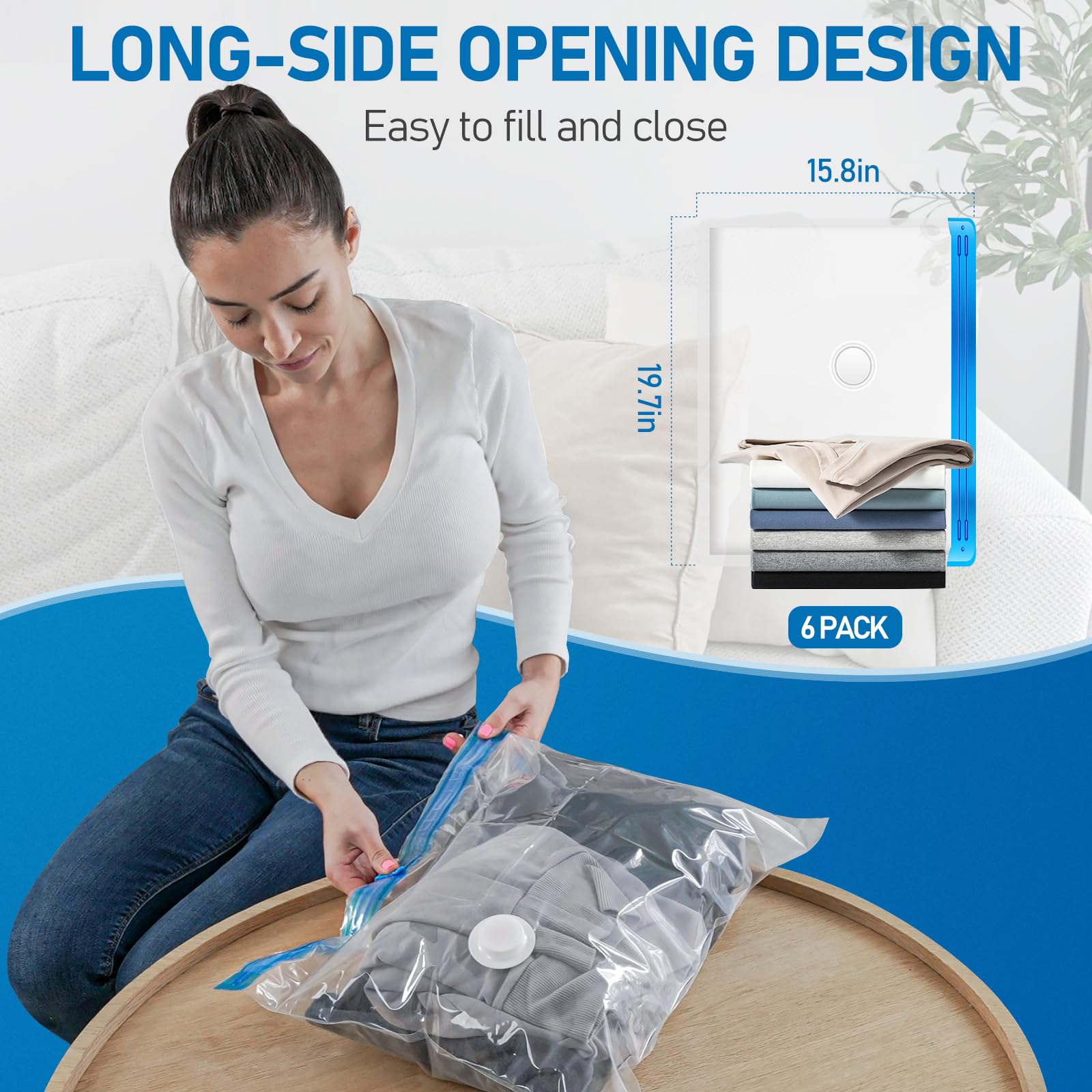 6 Pack Vacuum Storage Bags for Travel - Space Saving Compression Bags with USB Electric Pump for Clothes, Blankets & Bedding | Perfect for Suitcase Organization & Seasonal Storage