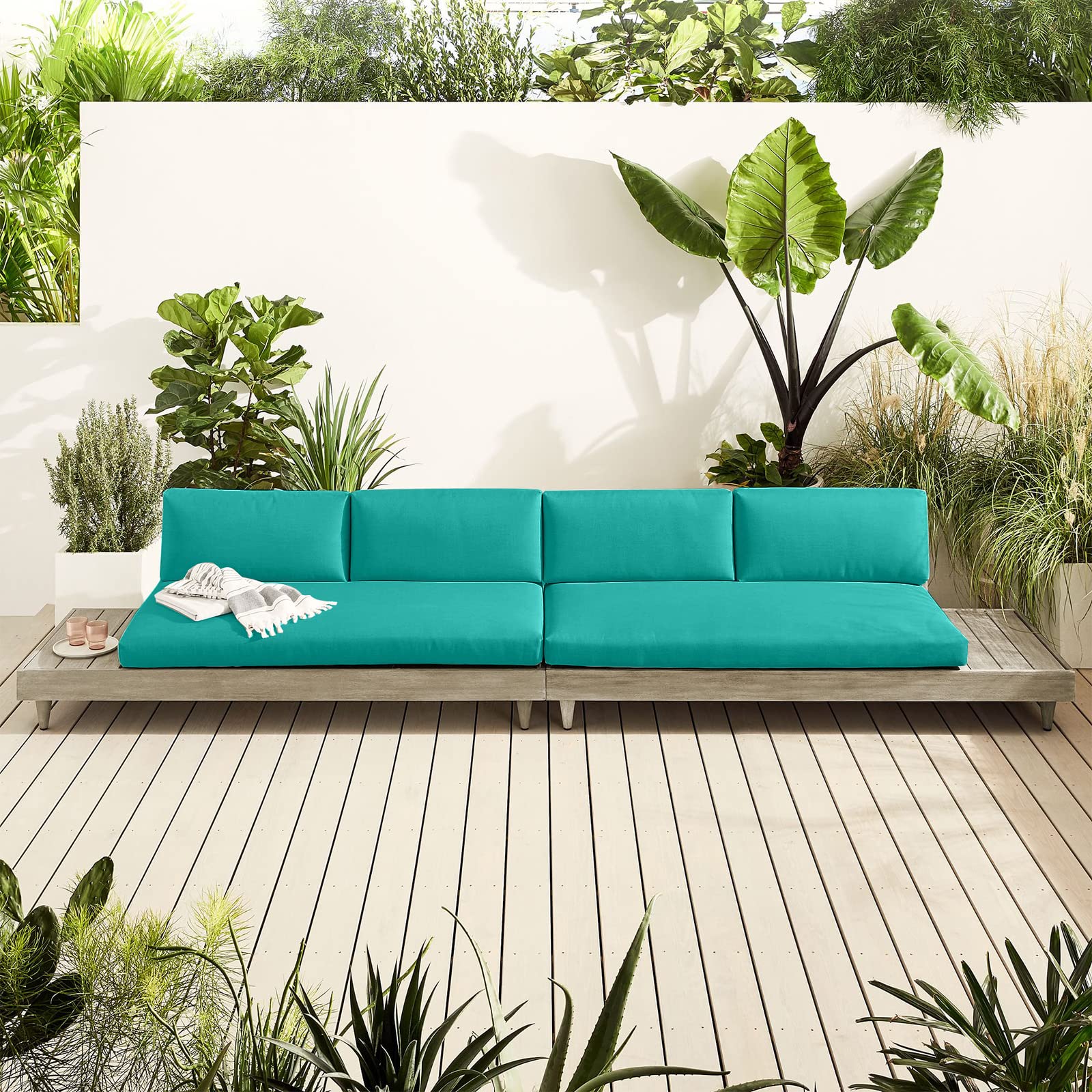 Waterproof Outdoor Bench Cushion 45x18 Inch - Replacement Seat Pad for Patio Furniture, Garden Swing & Porch with Ties - Peacock Blue - Perfect for Backyard, Deck & Outdoor Relaxation
