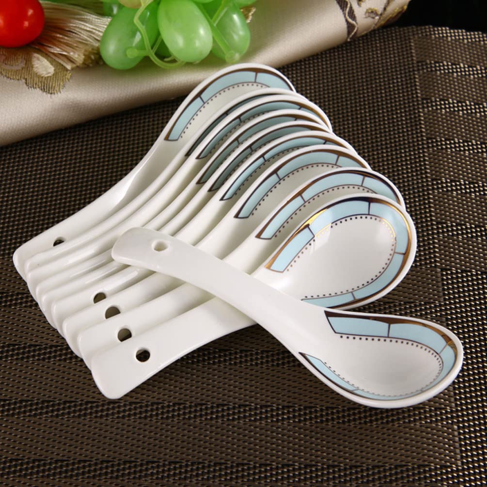 10 Pcs Ceramic Small Spoons - Elegant Kitchen Flatware Set for Soup, Rice & Desserts - Perfect for Home Dining, Restaurants & Gift Giving