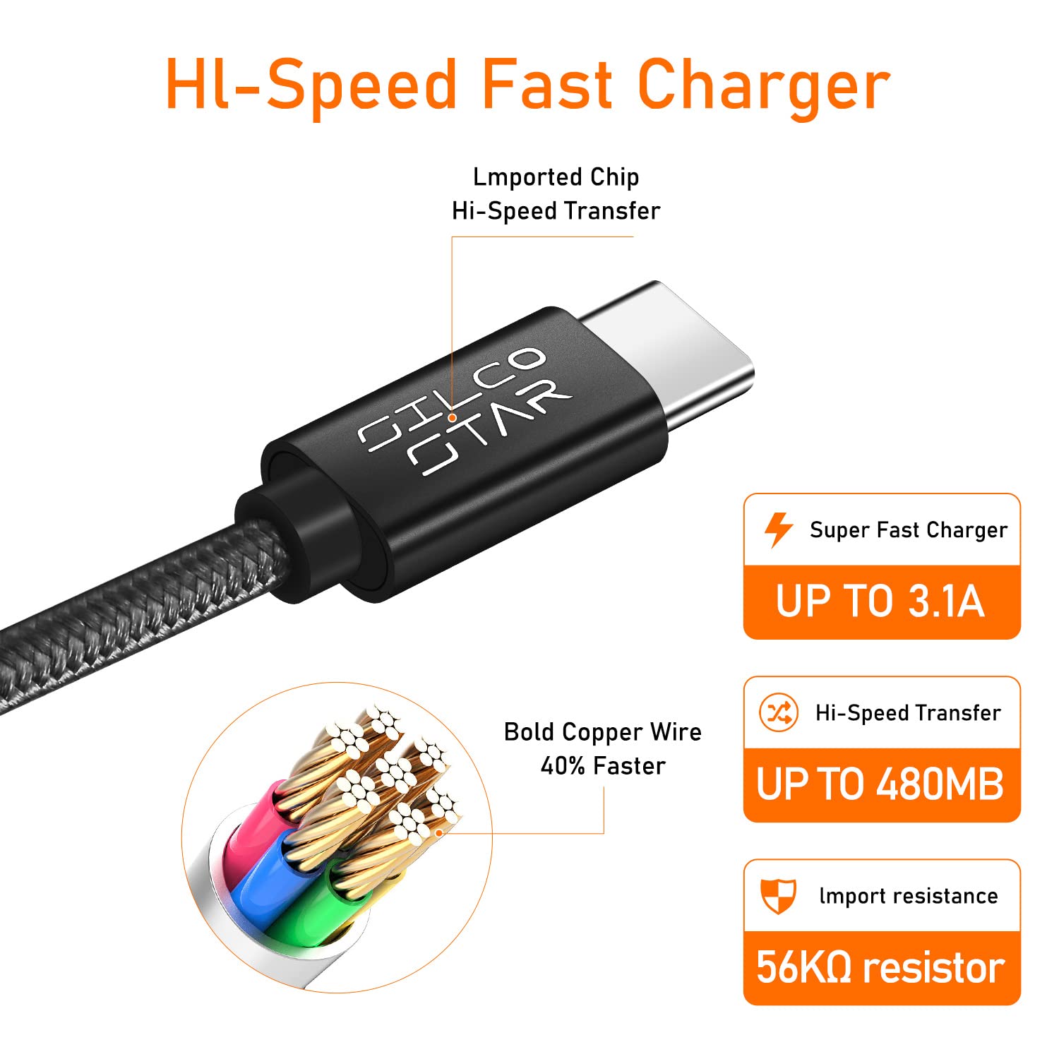 2M Extra Long USB Type C Fast Charging Cable - Compatible with Xiaomi Redmi K20/K20 Pro, Note 7 Series, Y3 & Black Shark 2/Helo - High Speed Data Sync & Charging for Home, Office & Travel