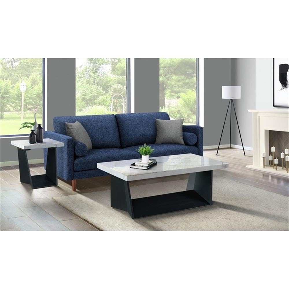 Tobias Coffee Table with White Marble Top - Modern Living Room Furniture for Home & Office | Stylish Center Table for Small Spaces & Apartments