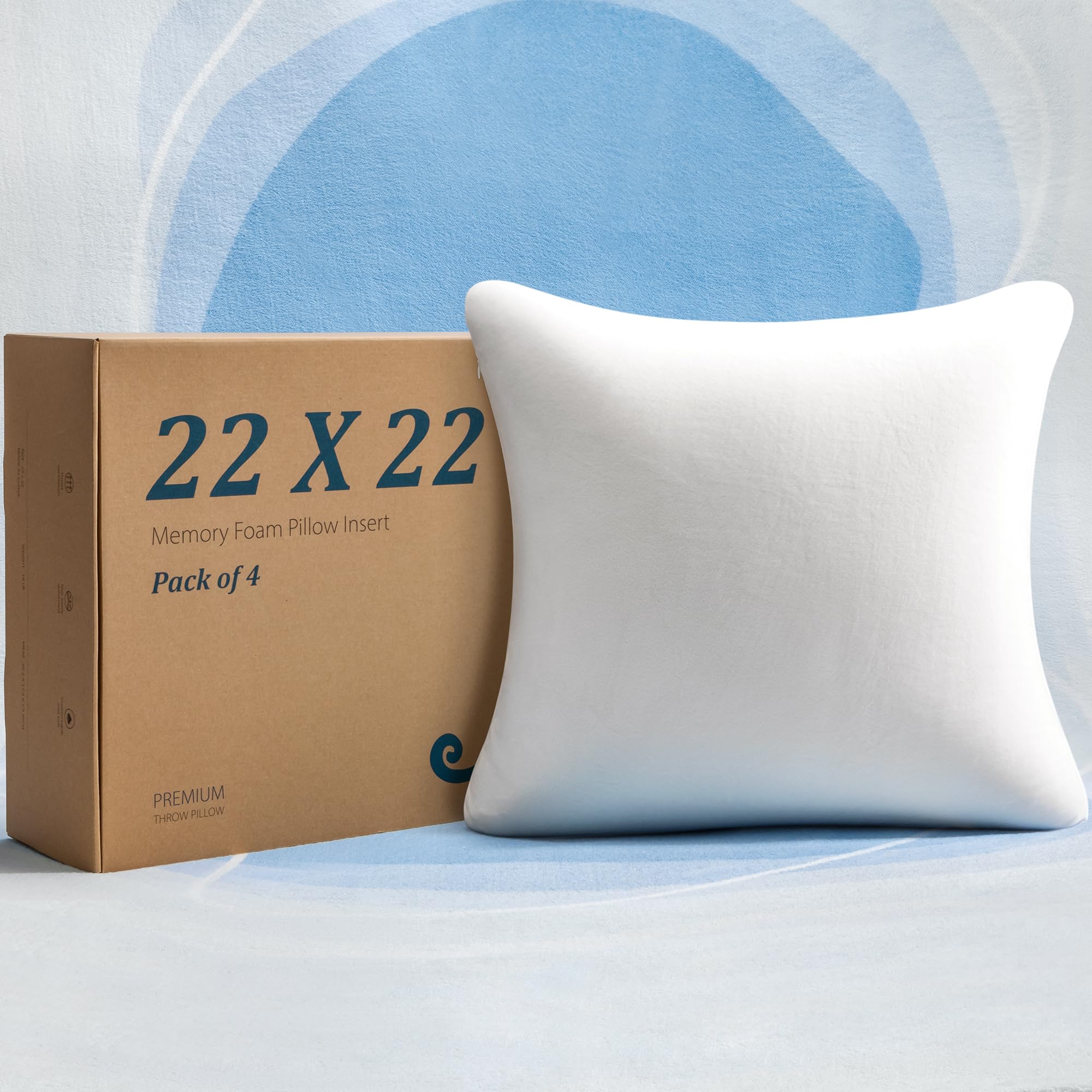 AM AEROMAX 22 × 22 Inch Memory Foam Throw Pillow Insert (Set of 4) - Square Decorative Cushion for Sofa, Bed, Couch - Non-Deforming Support - Perfect for Living Room, Bedroom & Home Decor