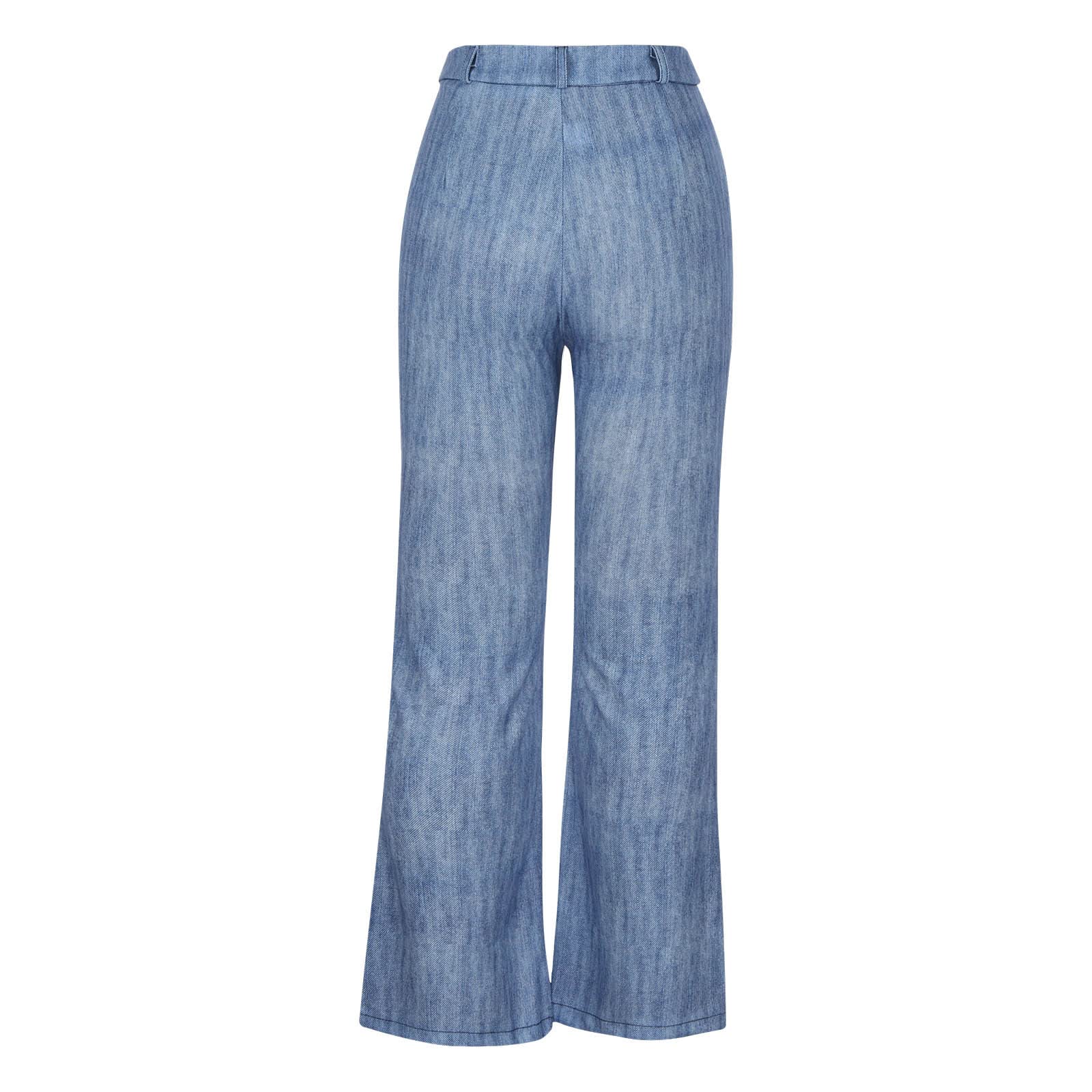 Women's High Waisted Bell Bottom Fake Denim Pants 2024 - Casual Slim Fit Bootcut Flare Wide Leg Stretch Jeans for Trendy Outfits | Perfect for Parties, Dating & Everyday Wear