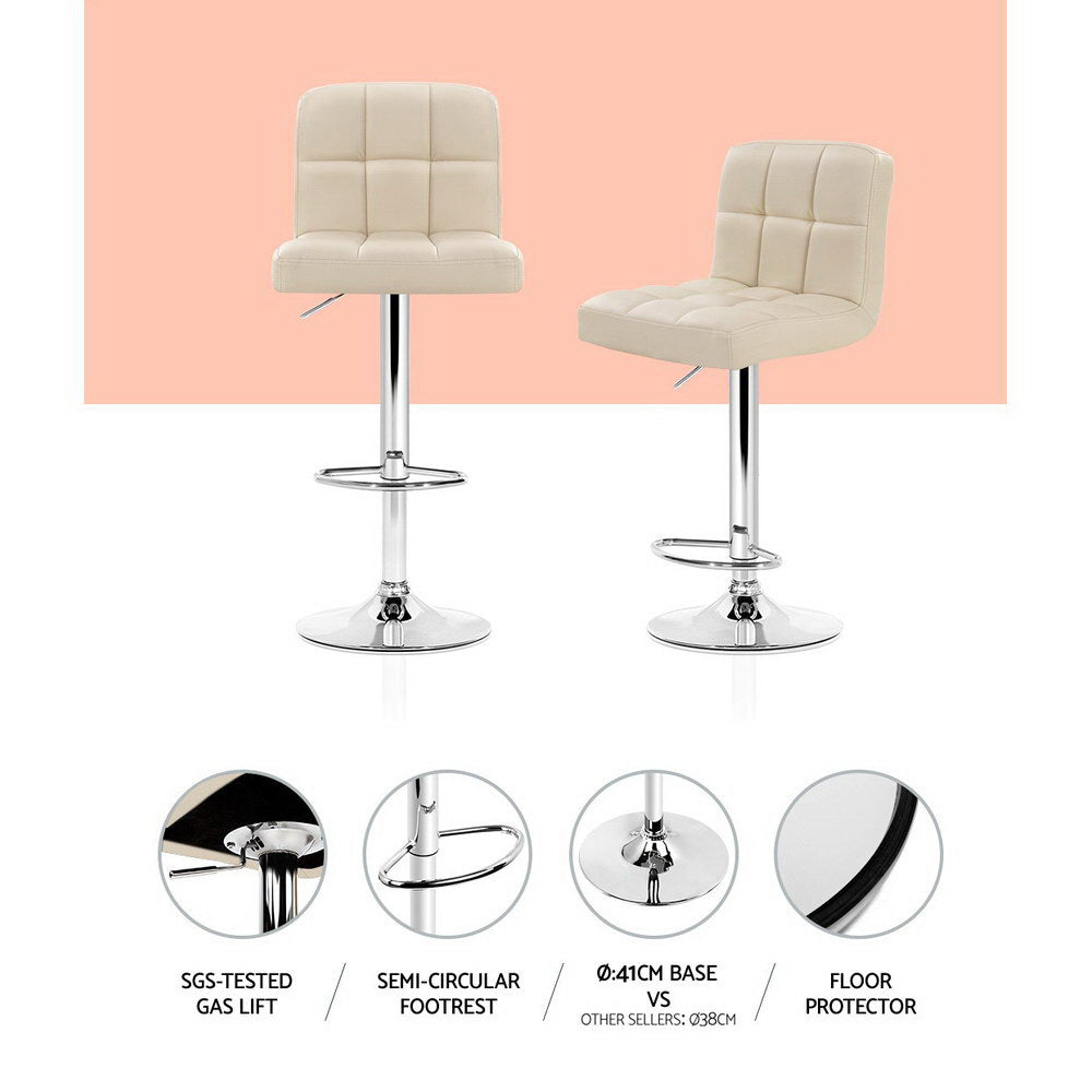 Adjustable Height Leather Bar Stools with Gas Lift - Set of 2, Beige - Perfect for Kitchen Islands, Breakfast Bars & Home Bars