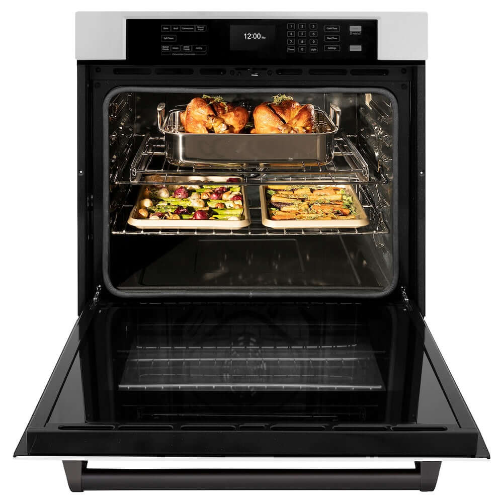 ZLINE Autograph Edition 30 Inch Stainless Steel Single Wall Oven with True Convection, Air Fry & Self-Clean - White Matte Door & Matte Black Handle (WASZ WM 30 MB) | Professional Kitchen Appliance for Baking, Roasting & Air Frying