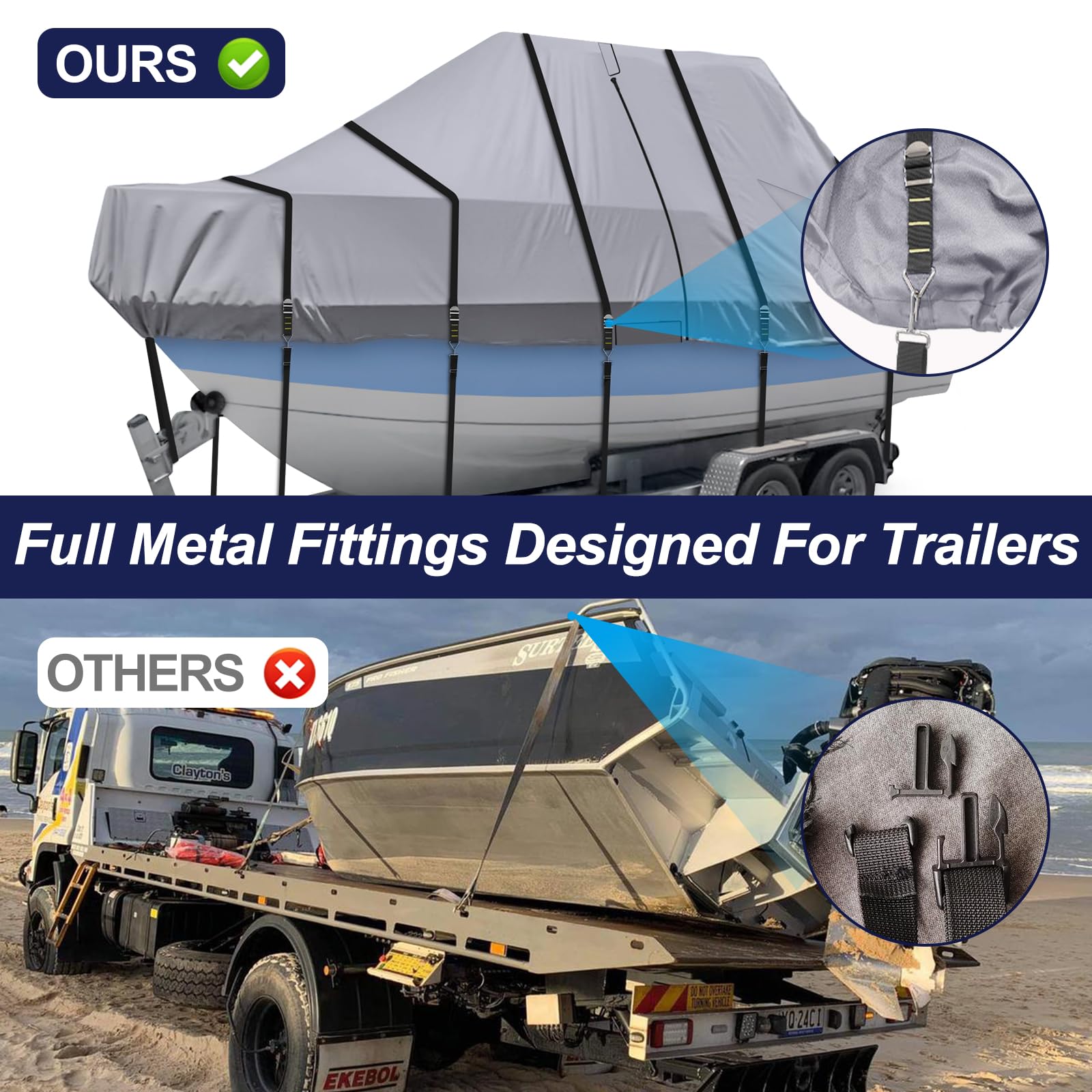 900D Heavy Duty Waterproof Boat Cover - T Top & Center Console Design, Fits Beam Width Up to 102