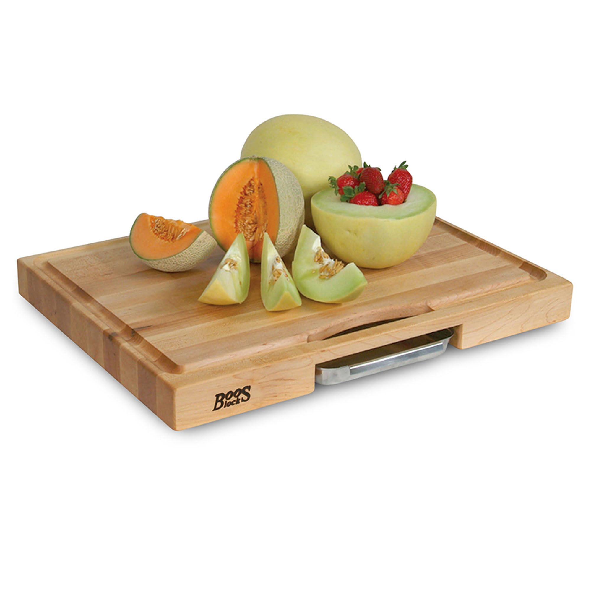 John Boos Newton Reversible Maple Wood Cutting Board with Juice Groove & Pan - 24