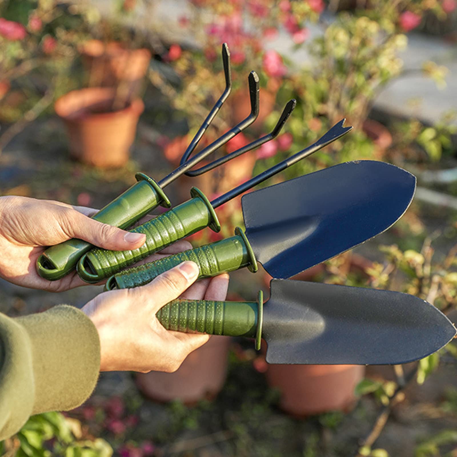 Premium 4-Piece Stainless Steel Garden Tool Set - Lightweight Durable Gardening Tools with Soft Rubberized Non-Slip Handles - Perfect Gift for Men & Women - Ideal for Planting, Weeding & Landscaping in Backyard, Patio or Greenhouse