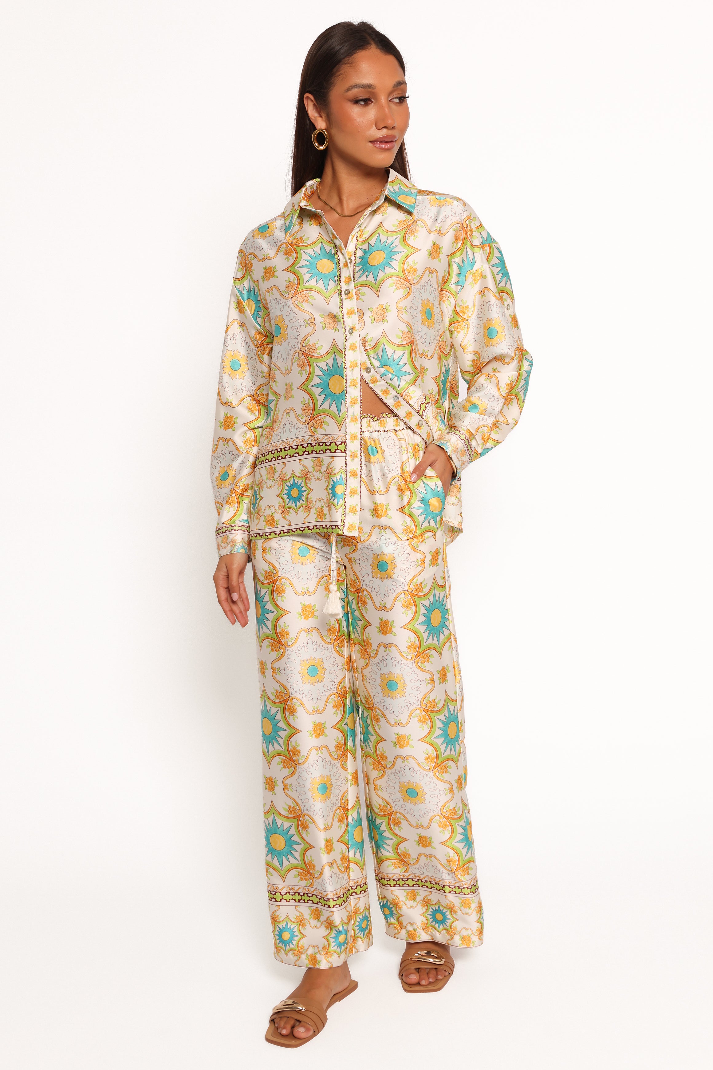 Gretel Pant - White Multi Color Women's Casual Pants for Everyday Wear & Lounge