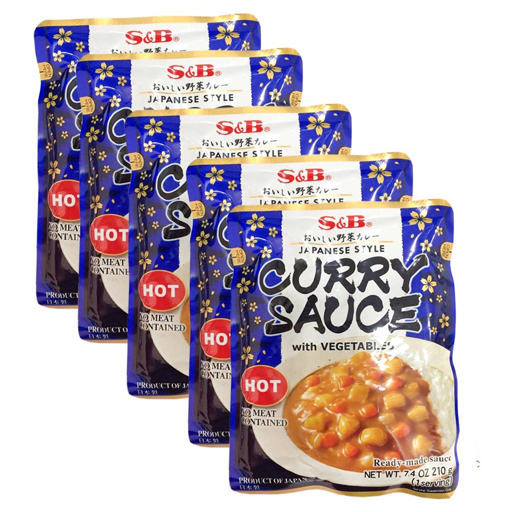 5 Packs S&B Golden Curry Sauce with Vegetables - Hot & Spicy Japanese Curry Mix, 7.4 Oz (210g) Each - Perfect for Home Cooking, Quick Meals & Authentic Japanese Curry Dishes