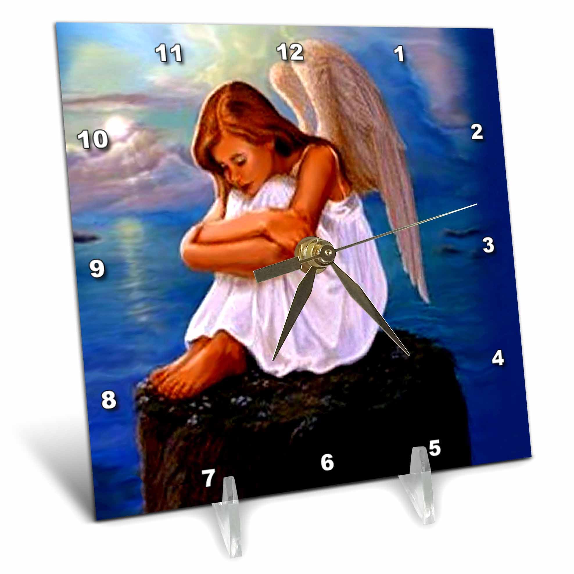 3D Rose Angel 6x6 Inch Decorative Desk Clock - Perfect for Home, Office, and Gift Giving