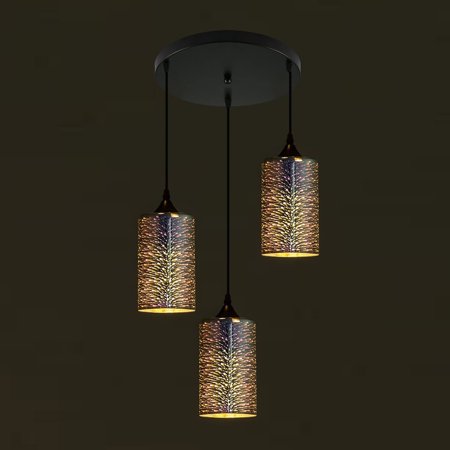 Modern 3-Light Glass Pendant Light Fixture - Smoked Grey Firework Design for Kitchen Island, Dining Room, Living Room & Bedroom | Dimmable Hanging Light for Home Decor & Ambient Lighting